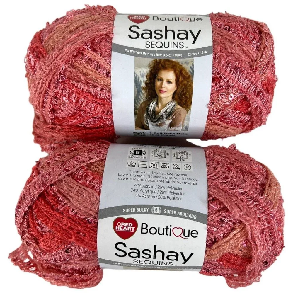 2 Red Heart Boutique Sashay Sequin Yarn CORAL 3.5 OZ Skeins Ball New 1931 - Picture 2 of 4